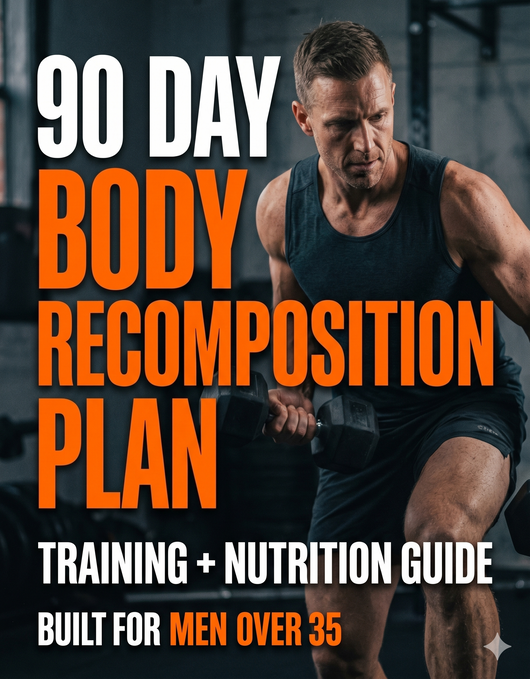 90 Day Body Recomposition Plan" — training + nutrition guide built for men over 35